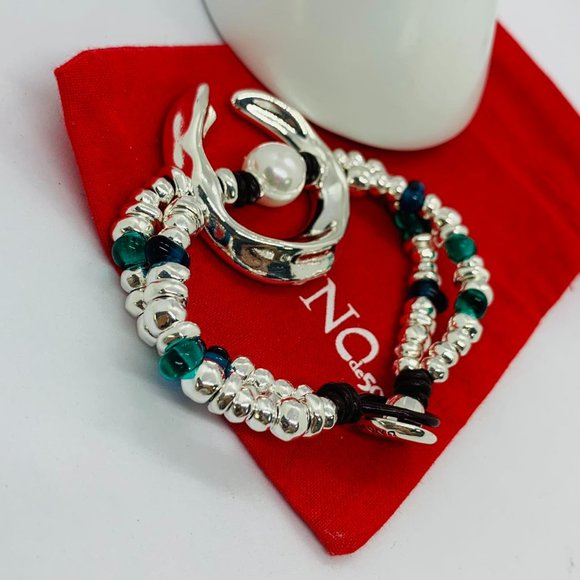 UNO de 50 blue Murano glass white pearl silver "Dune" declaration bracelet Women - Picture 2 of 8